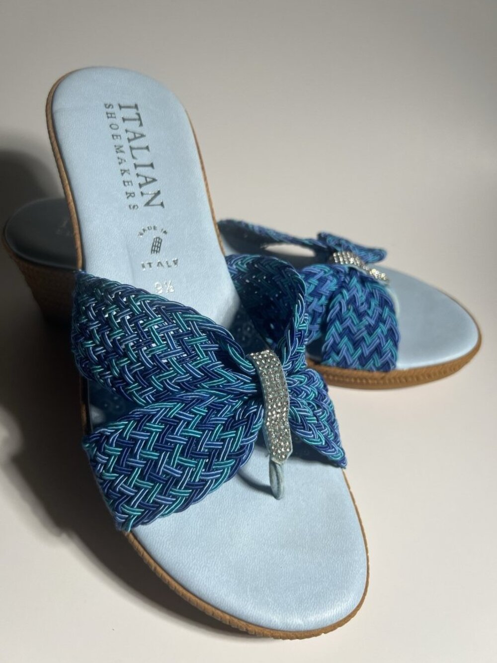 Italian Shoemakers Rhinestone Wedge Sandals Blue Women’s Size 9.5 - Picture 12 of 14